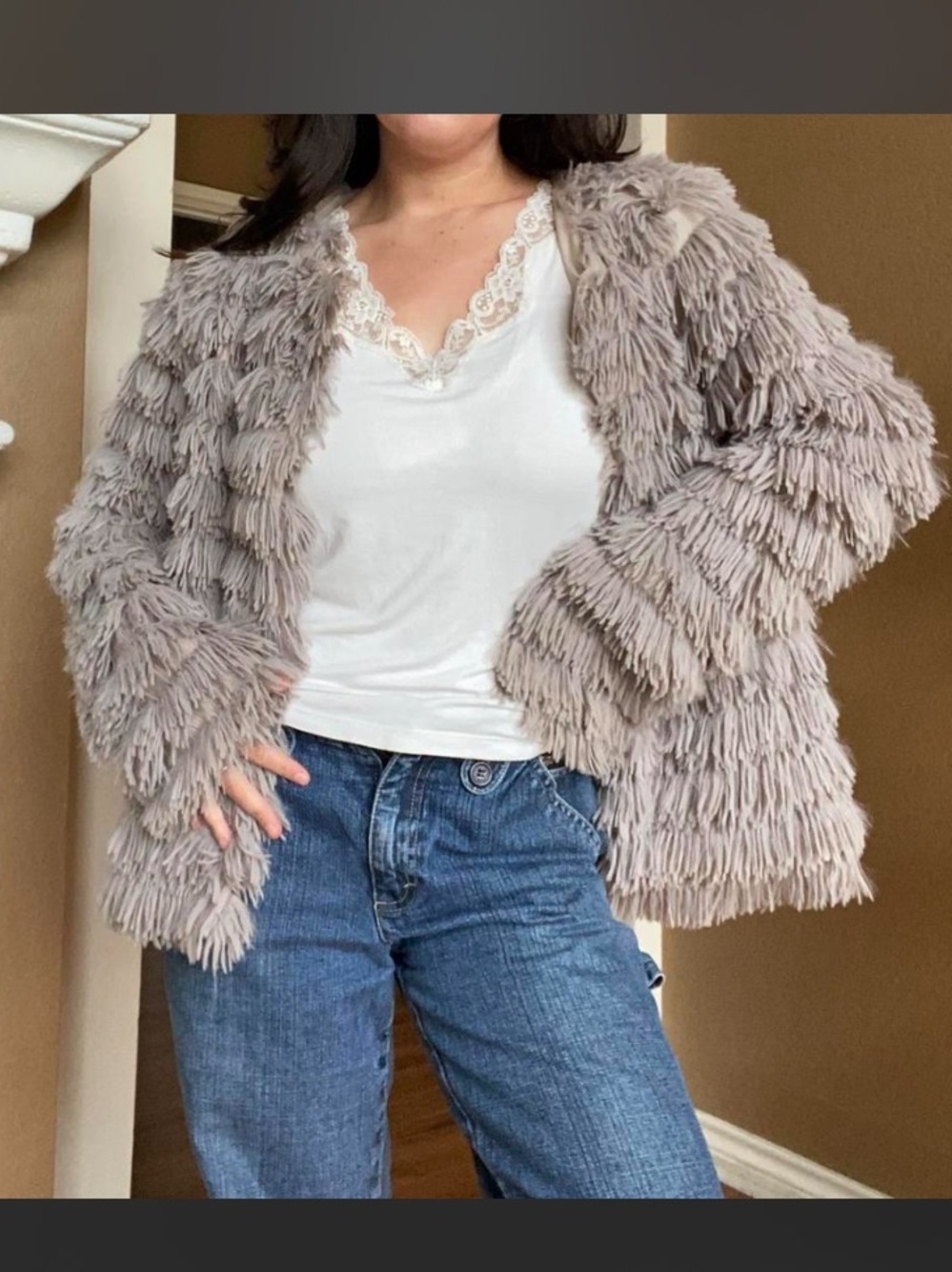 SHEIN Taupe Shaggy Teddy Jacket